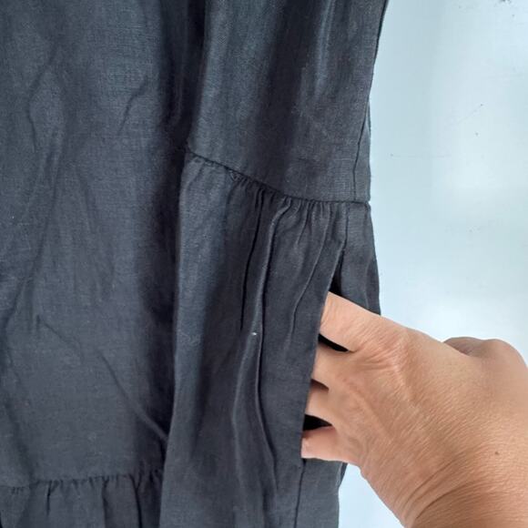 QUINCE‎ Women Small 100% European Linen Trapeze Midi Dress NEW Black tiered flax - Picture 8 of 14